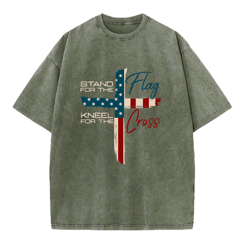 Stand For The Flag Kneel For The Cross Christian Washed T-Shirt