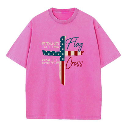Stand For The Flag Kneel For The Cross Christian Washed T-Shirt