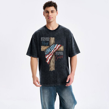 Stand For The Flag Kneel For The Cross Christian Washed T-Shirt