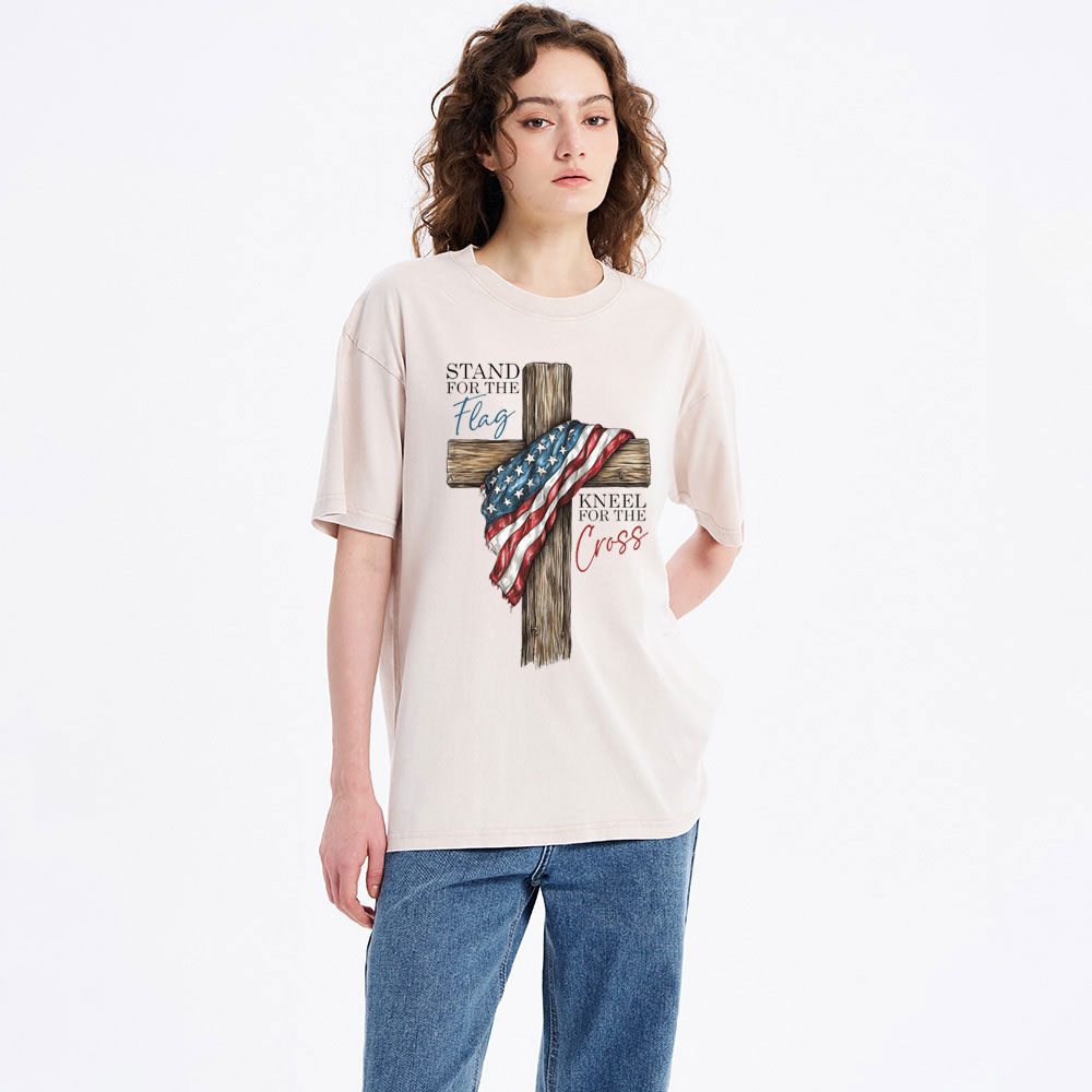 Stand For The Flag Kneel For The Cross Christian Washed T-Shirt