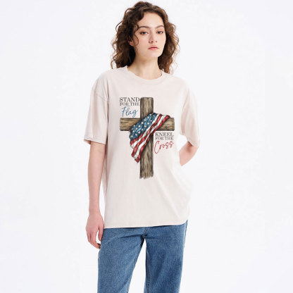 Stand For The Flag Kneel For The Cross Christian Washed T-Shirt