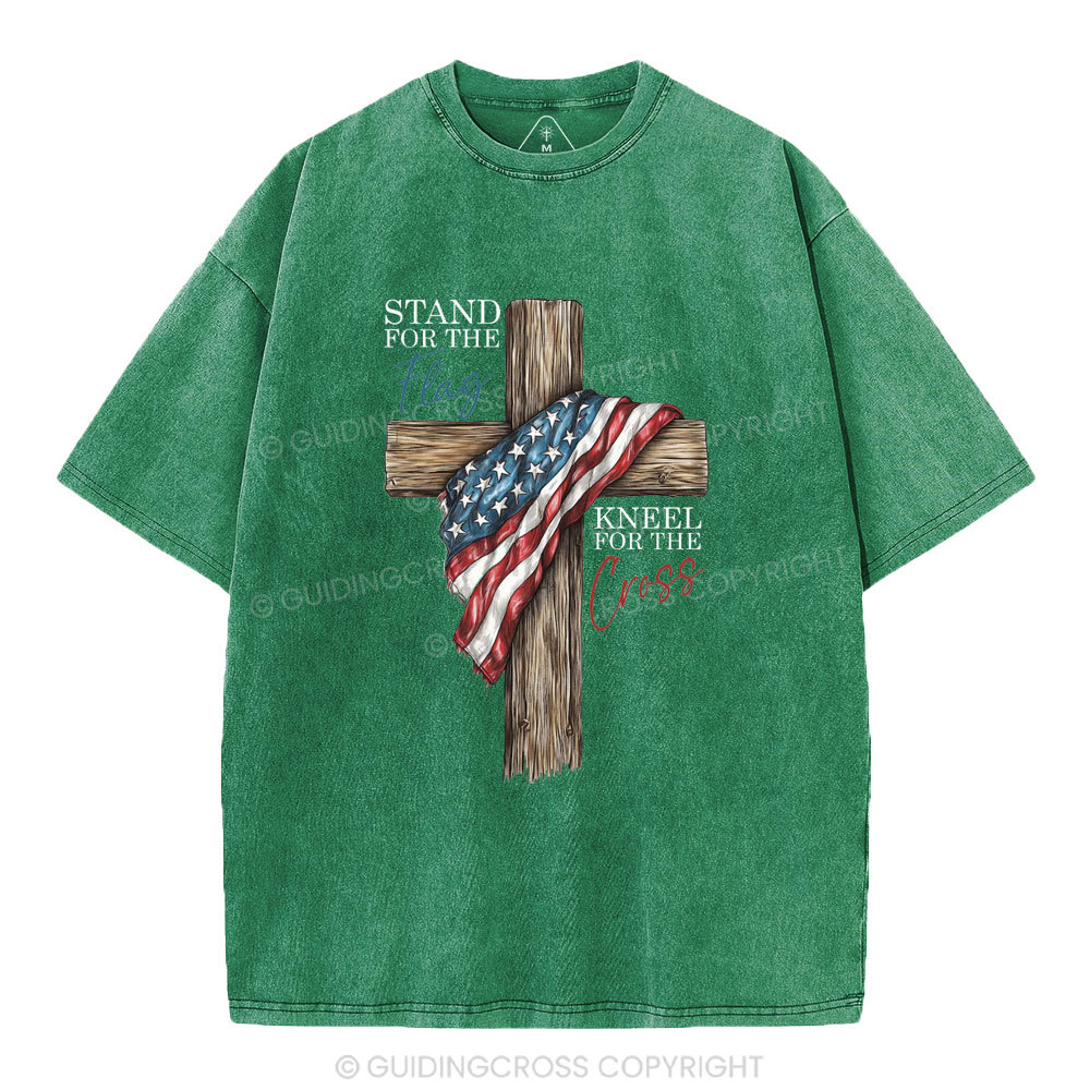 Stand For The Flag Kneel For The Cross Christian Washed T-Shirt