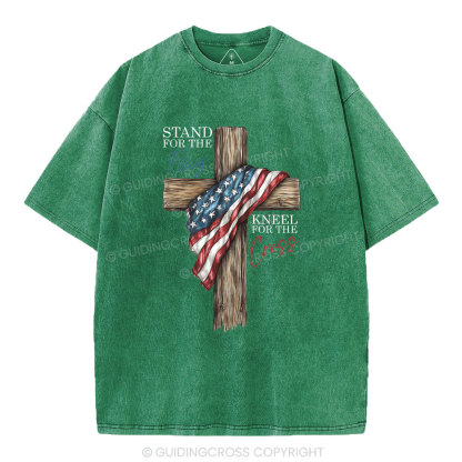 Stand For The Flag Kneel For The Cross Christian Washed T-Shirt
