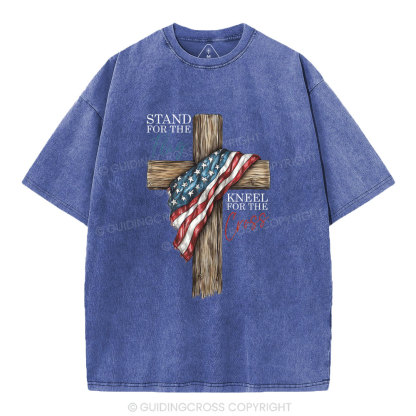 Stand For The Flag Kneel For The Cross Christian Washed T-Shirt