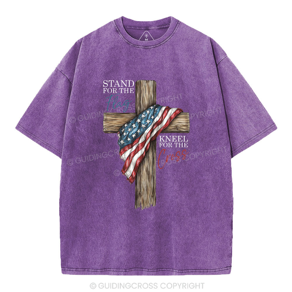 Stand For The Flag Kneel For The Cross Christian Washed T-Shirt