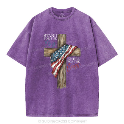 Stand For The Flag Kneel For The Cross Christian Washed T-Shirt