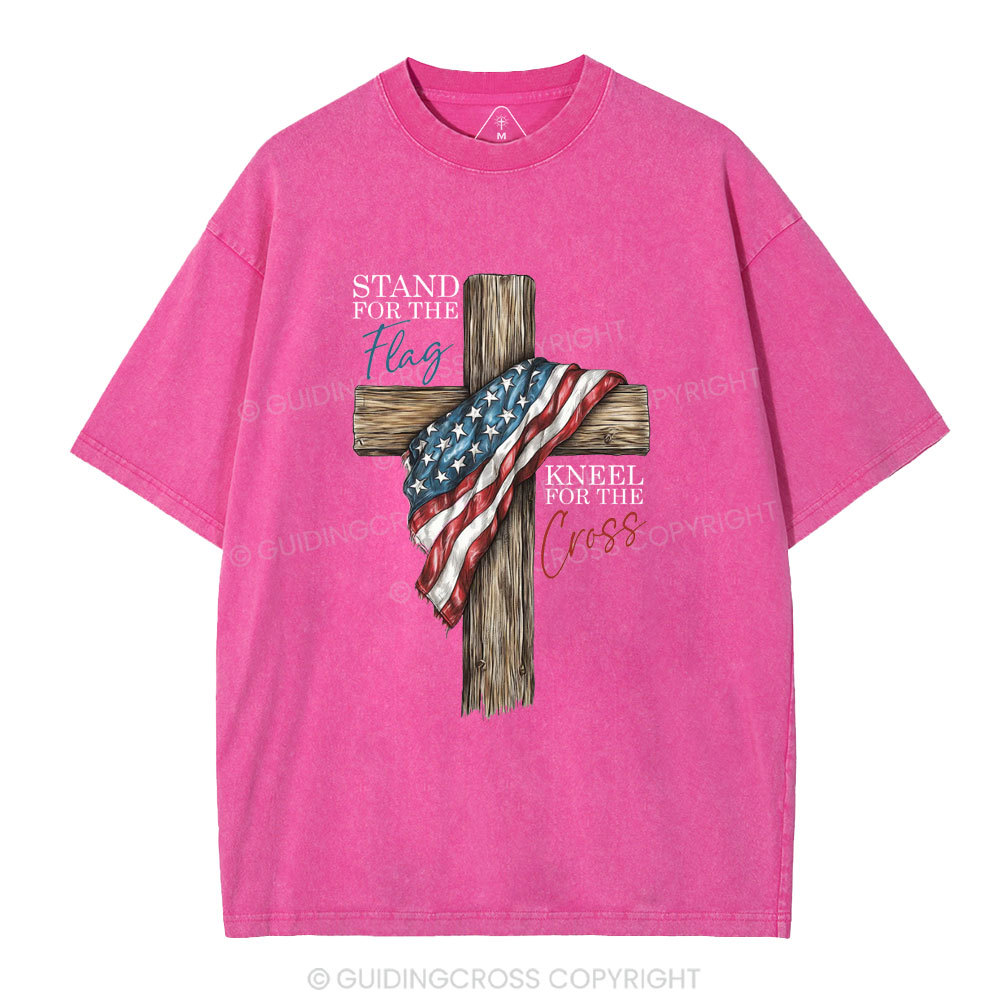 Stand For The Flag Kneel For The Cross Christian Washed T-Shirt