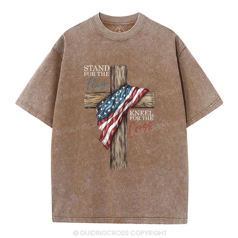 Stand For The Flag Kneel For The Cross Christian Washed T-Shirt