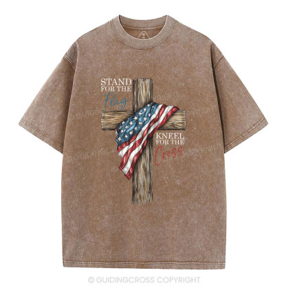 Stand For The Flag Kneel For The Cross Christian Washed T-Shirt