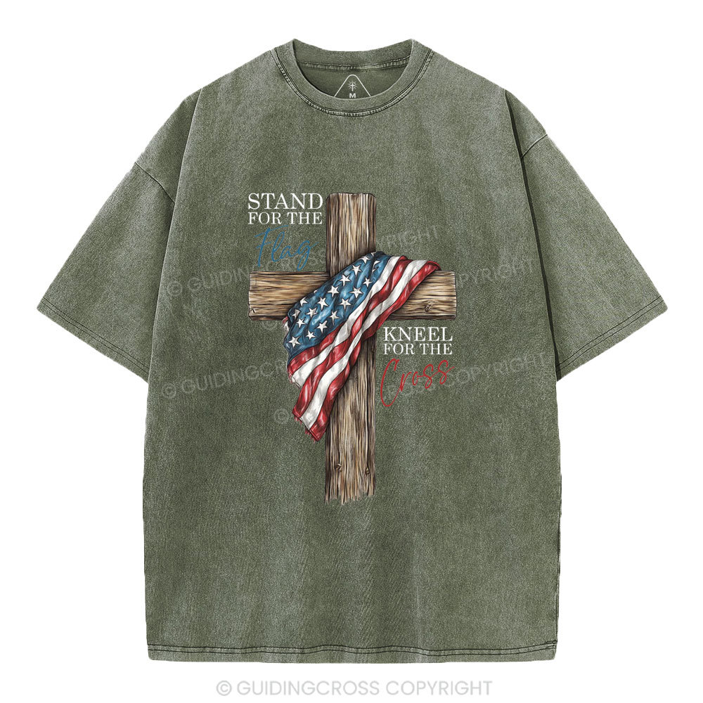 Stand For The Flag Kneel For The Cross Christian Washed T-Shirt