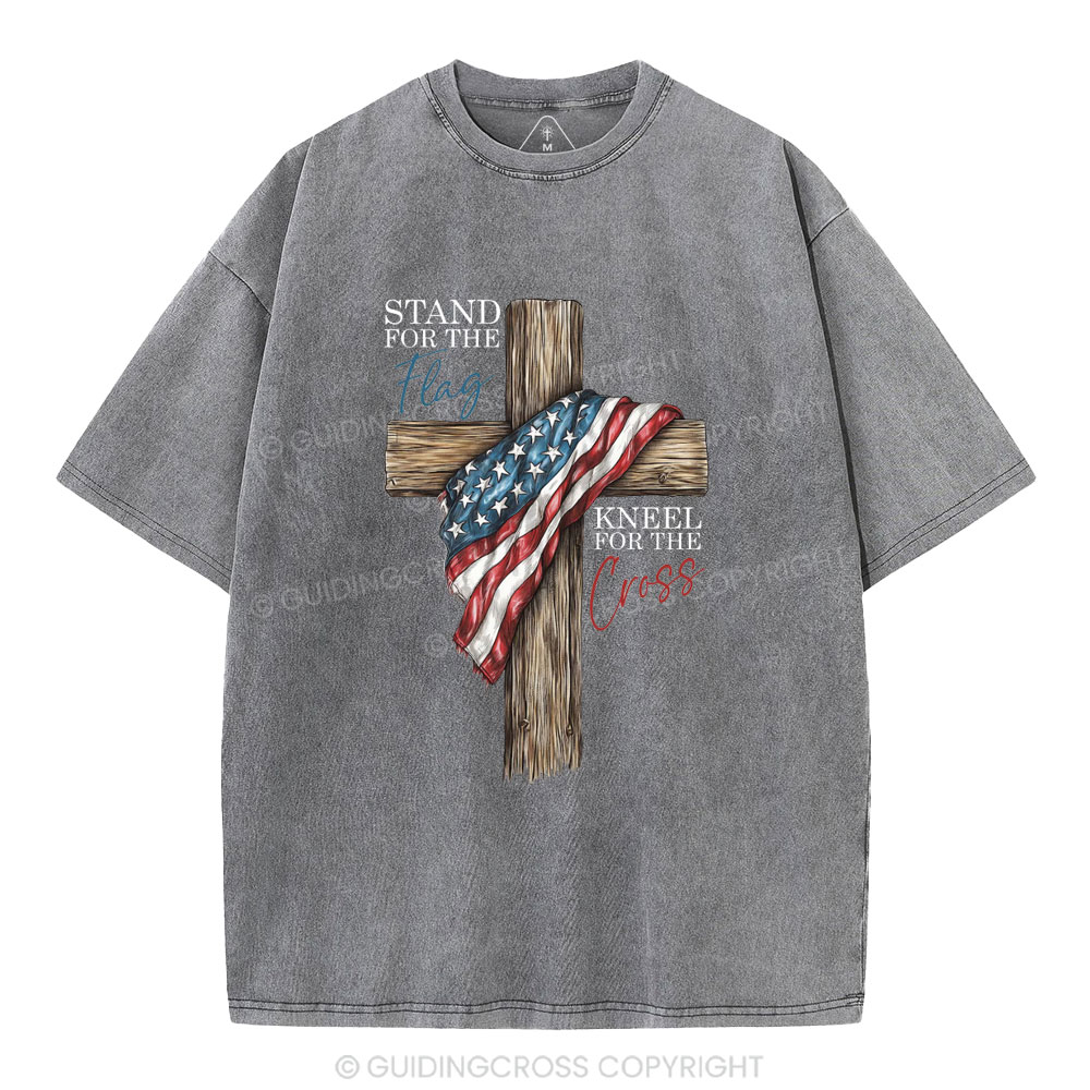 Stand For The Flag Kneel For The Cross Christian Washed T-Shirt