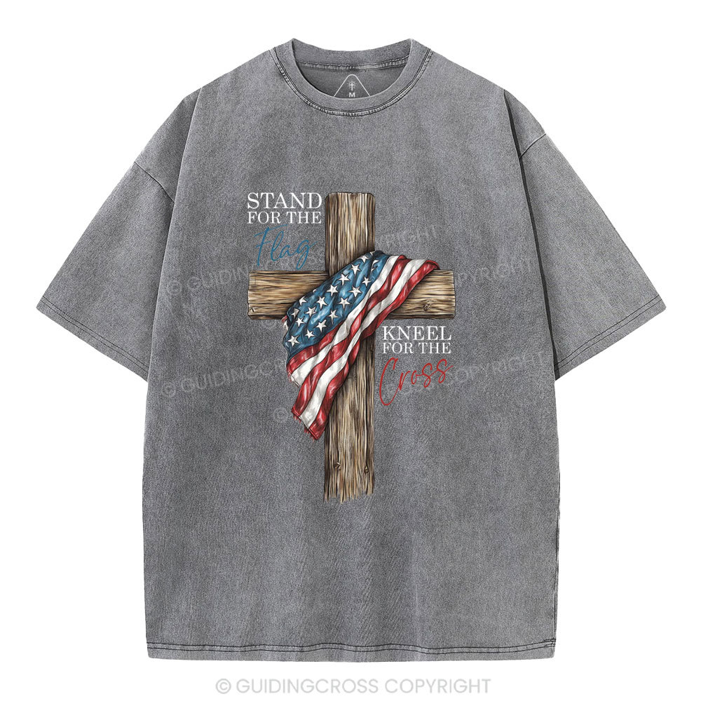 Stand For The Flag Kneel For The Cross Christian Washed T-Shirt