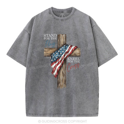 Stand For The Flag Kneel For The Cross Christian Washed T-Shirt