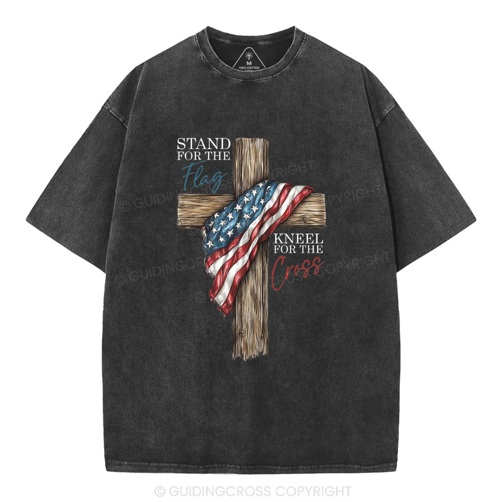 Stand For The Flag Kneel For The Cross Christian Washed T-Shirt