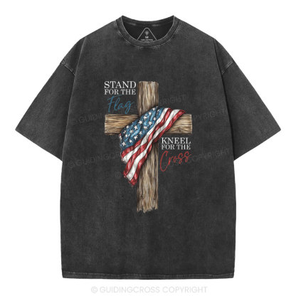 Stand For The Flag Kneel For The Cross Christian Washed T-Shirt