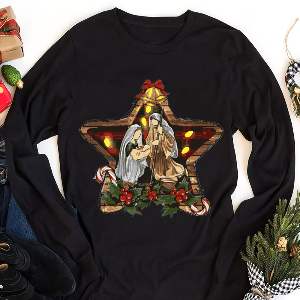 Star And Jesus Christian Long Sleeve T-Shirt