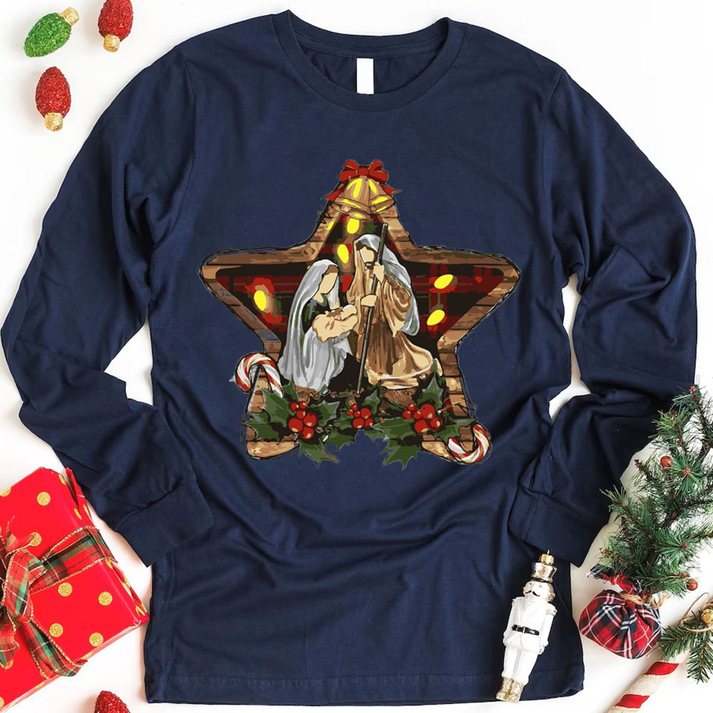 Star And Jesus Christian Long Sleeve T-Shirt
