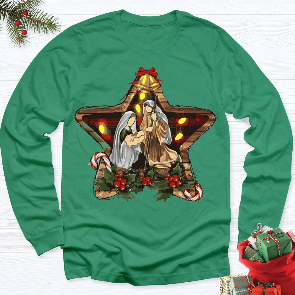 Star And Jesus Christian Long Sleeve T-Shirt