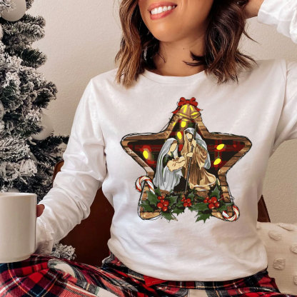 Star And Jesus Christian Long Sleeve T-Shirt