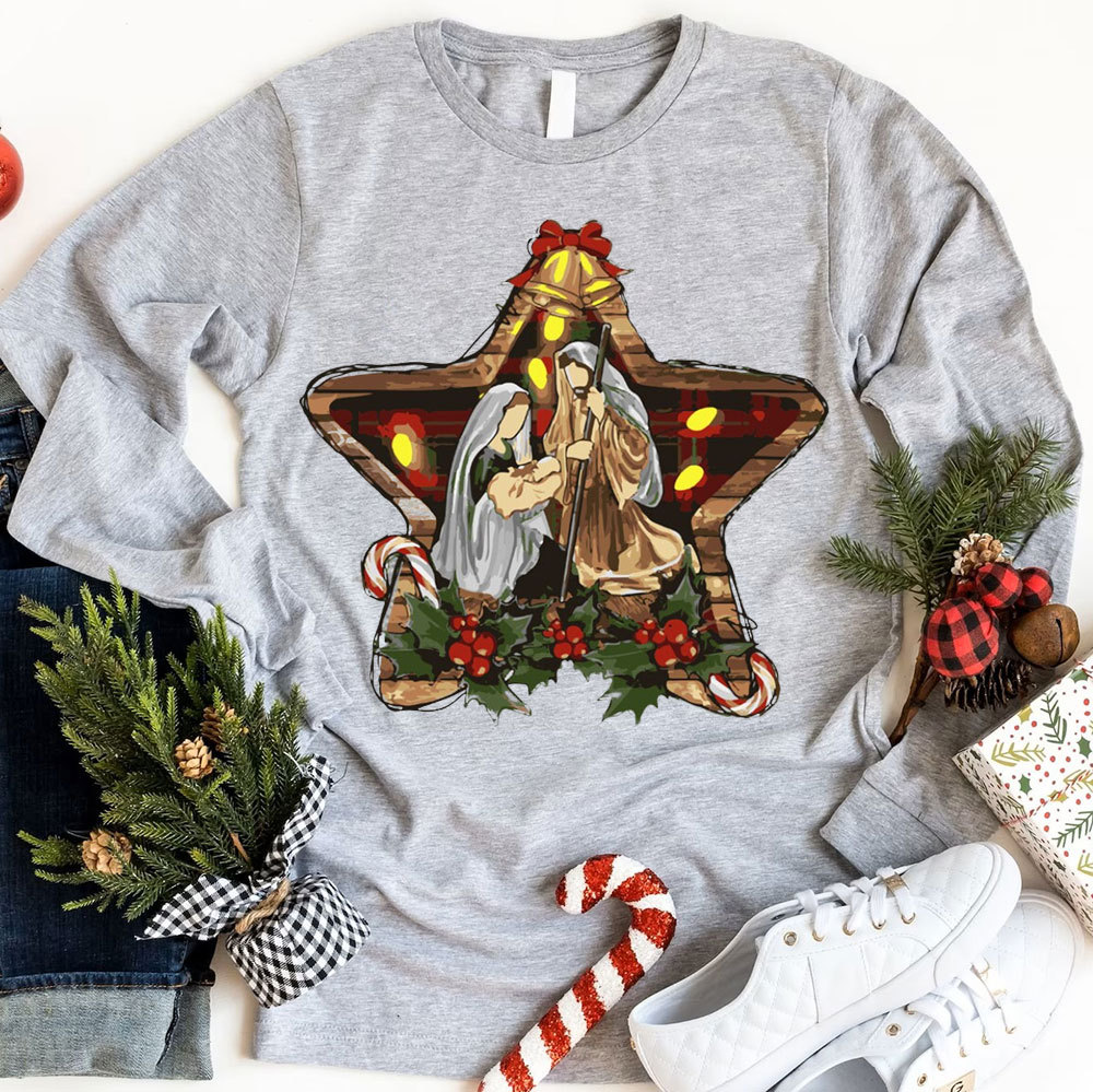 Star And Jesus Christian Long Sleeve T-Shirt