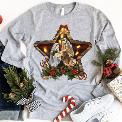 Star And Jesus Christian Long Sleeve T-Shirt