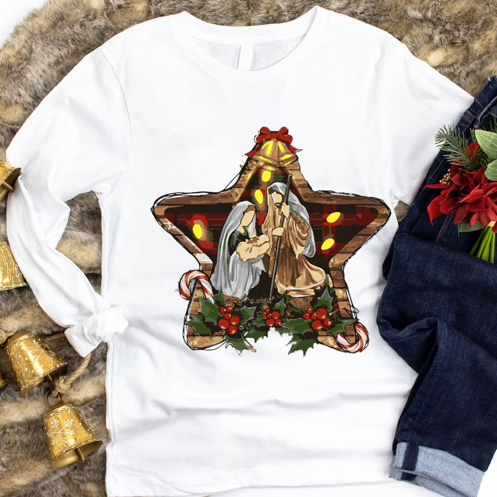 Star And Jesus Christian Long Sleeve T-Shirt