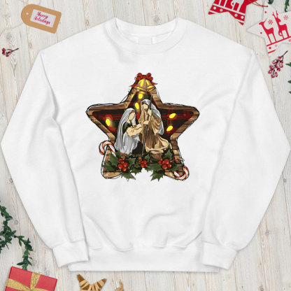 Star And Jesus Christian Christmas Sweatshirt