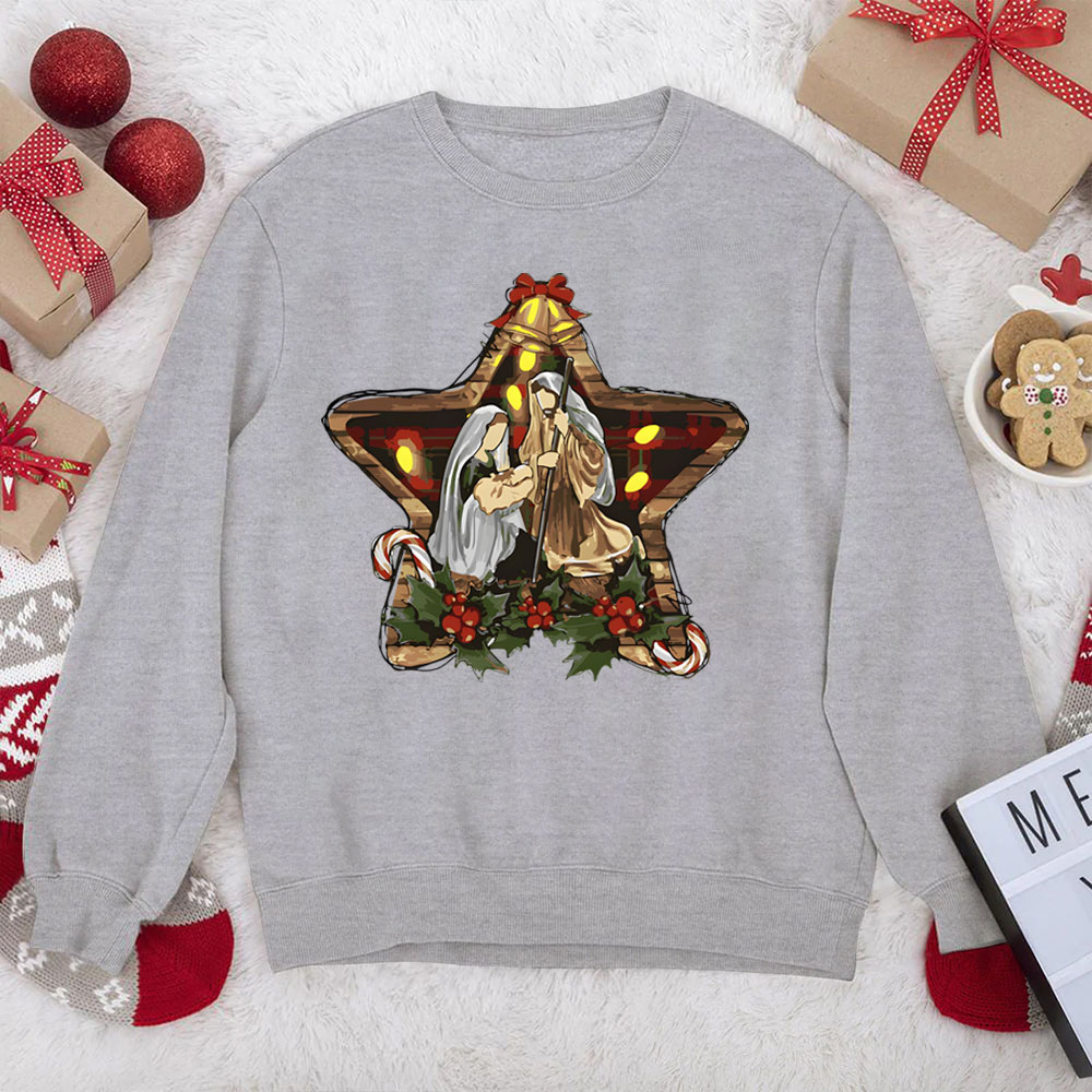 Star And Jesus Christian Christmas Sweatshirt