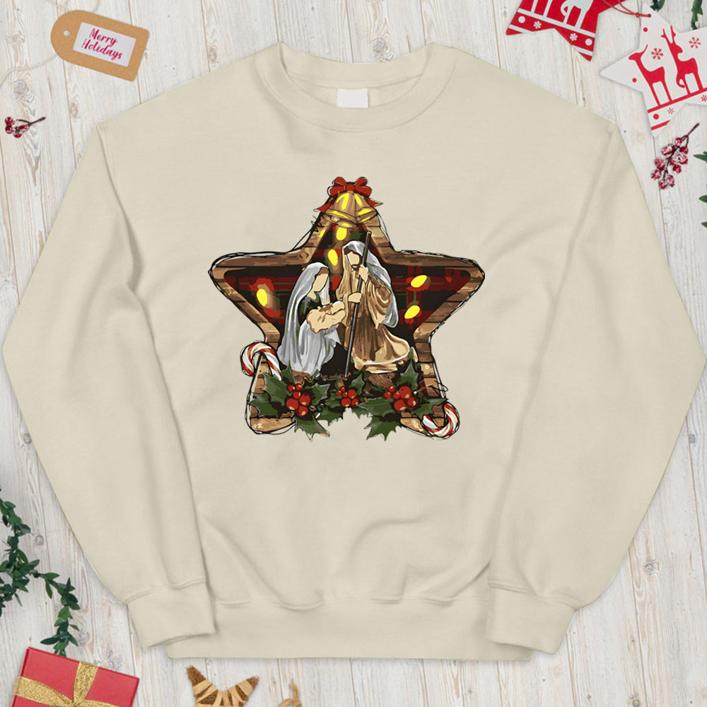 Star And Jesus Christian Christmas Sweatshirt
