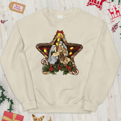Star And Jesus Christian Christmas Sweatshirt