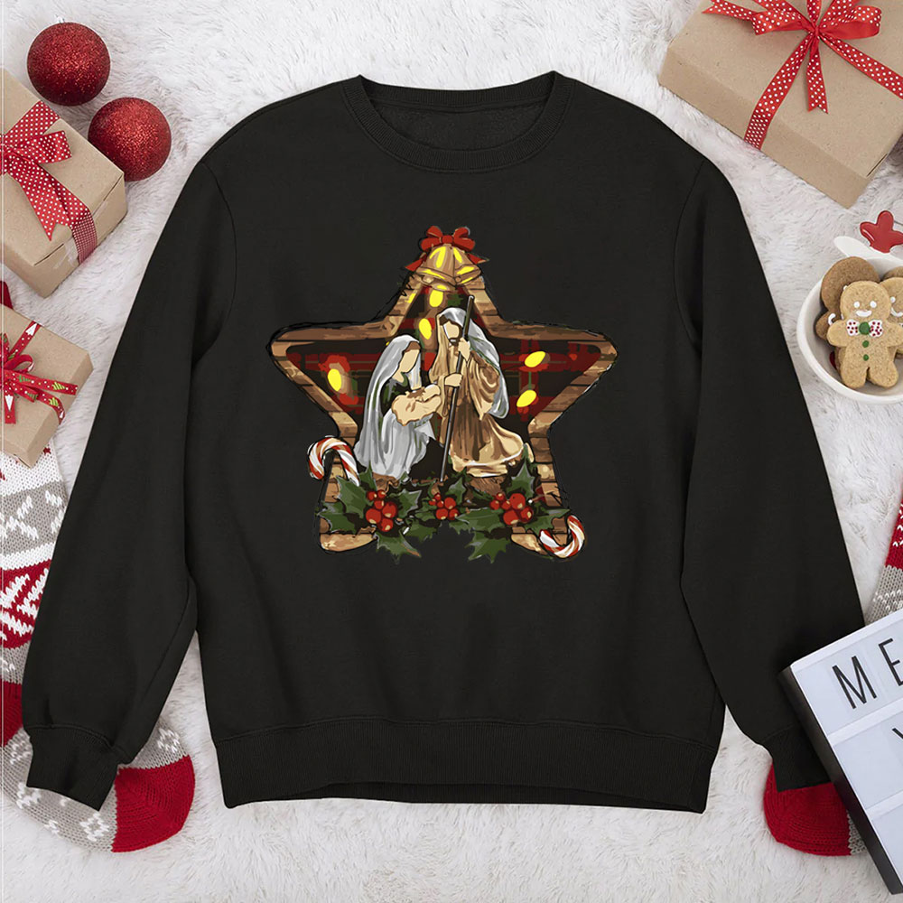 Star And Jesus Christian Christmas Sweatshirt
