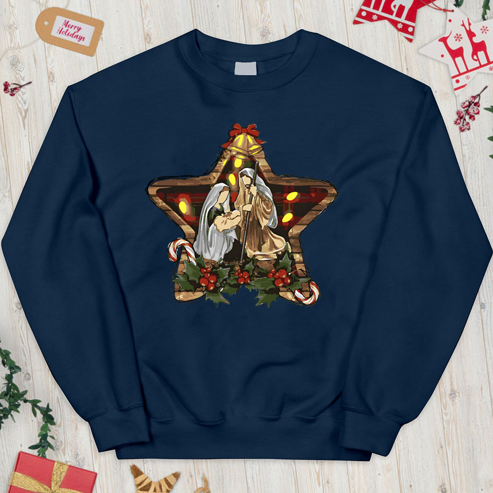 Star And Jesus Christian Christmas Sweatshirt