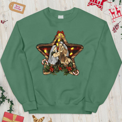 Star And Jesus Christian Christmas Sweatshirt