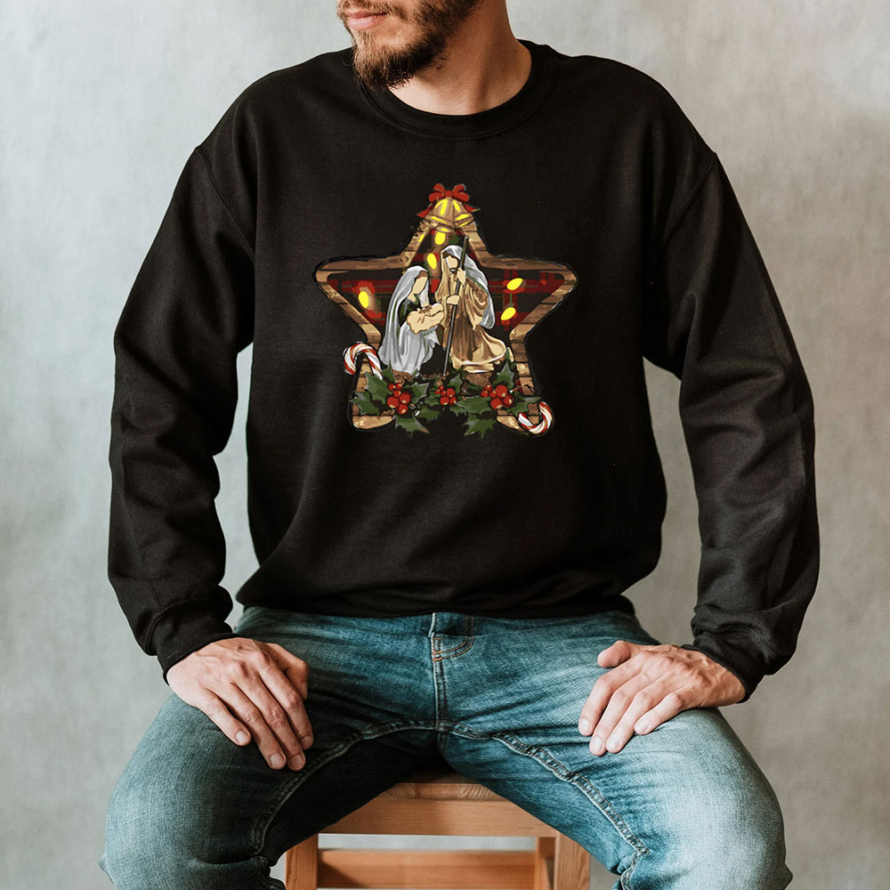 Star And Jesus Christian Christmas Sweatshirt