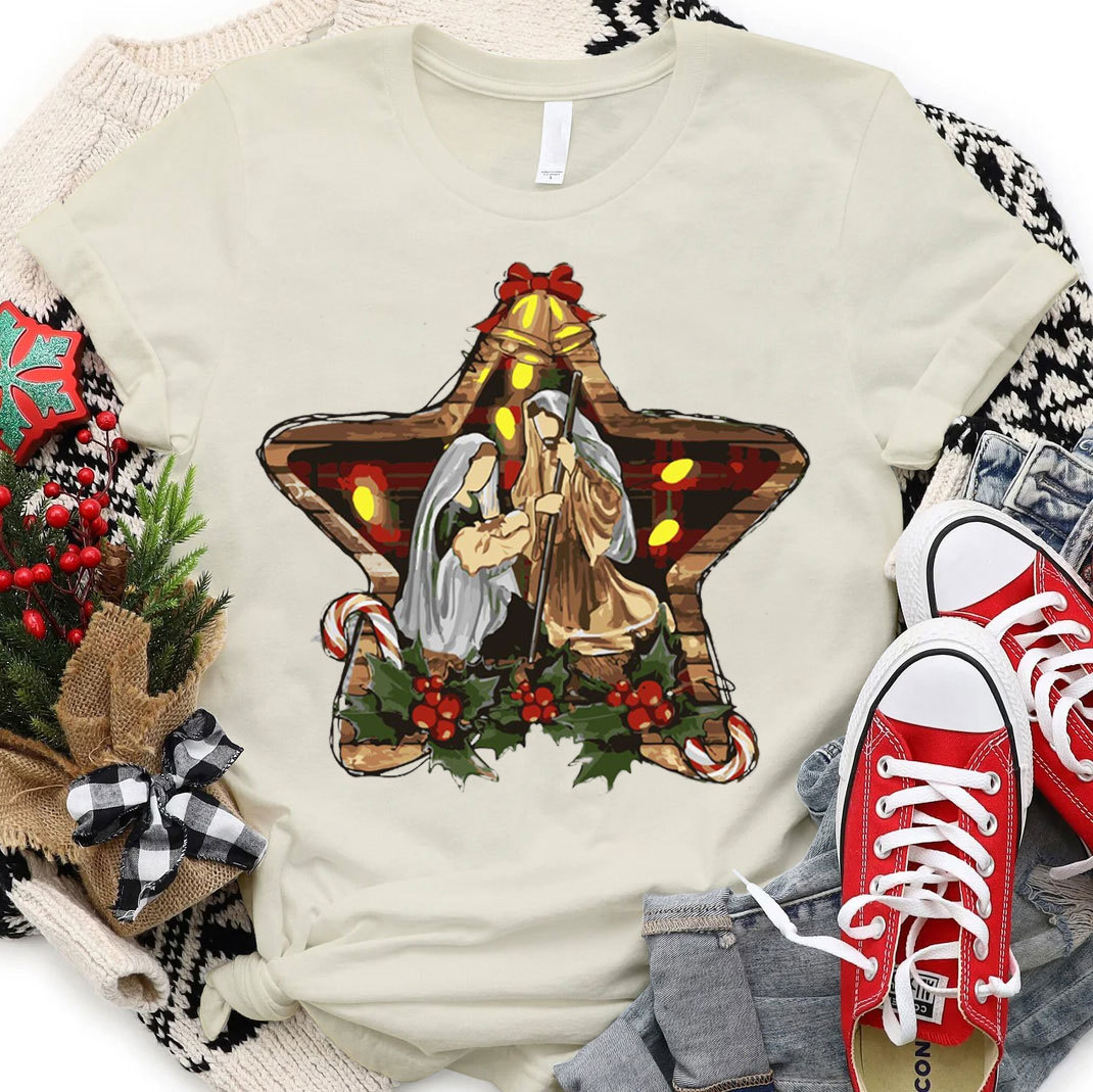 Star And Jesus Christmas T-Shirt