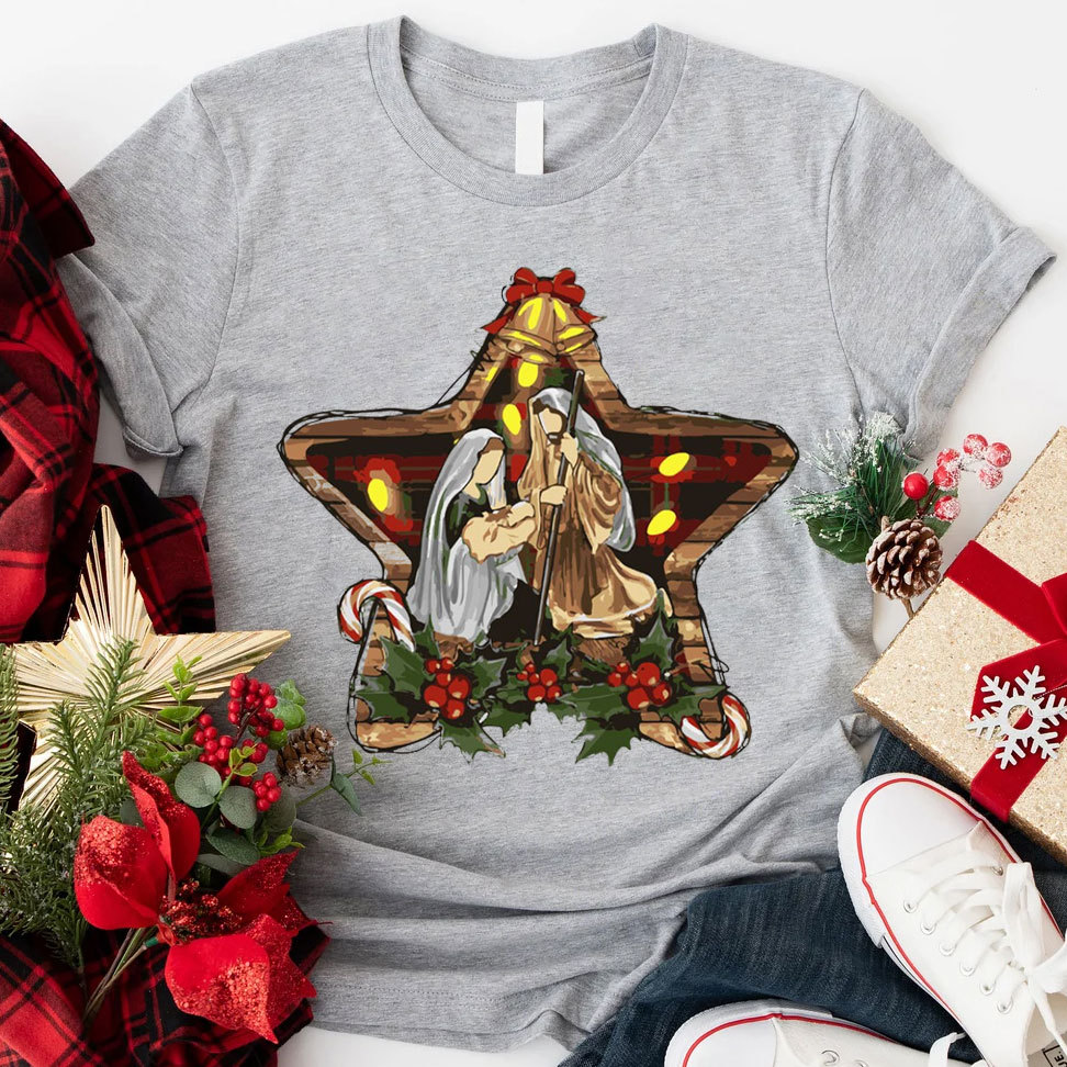 Star And Jesus Christmas T-Shirt