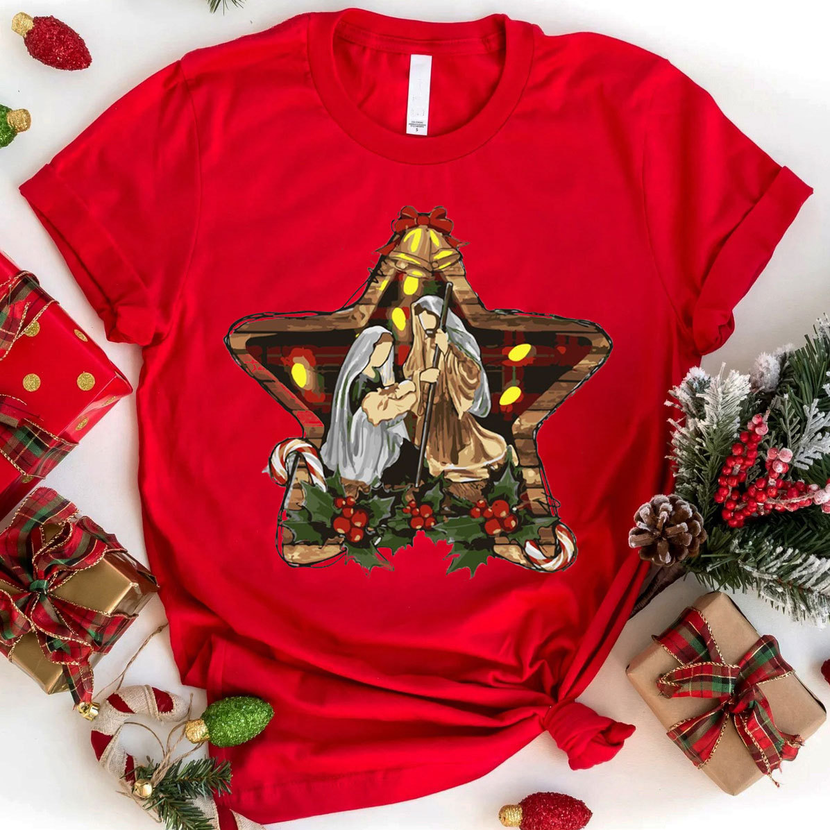Star And Jesus Christmas T-Shirt
