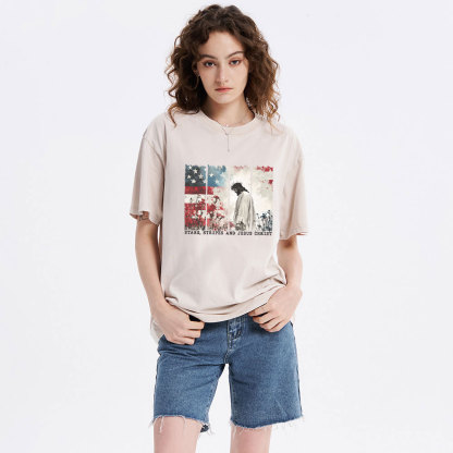 Star Stripes And Jesus Christ Christian Washed T-Shirt