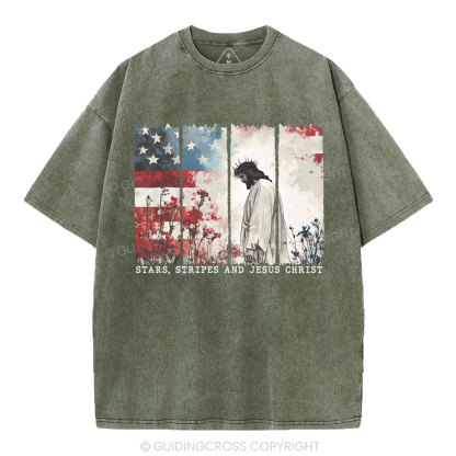 Star Stripes And Jesus Christ Christian Washed T-Shirt