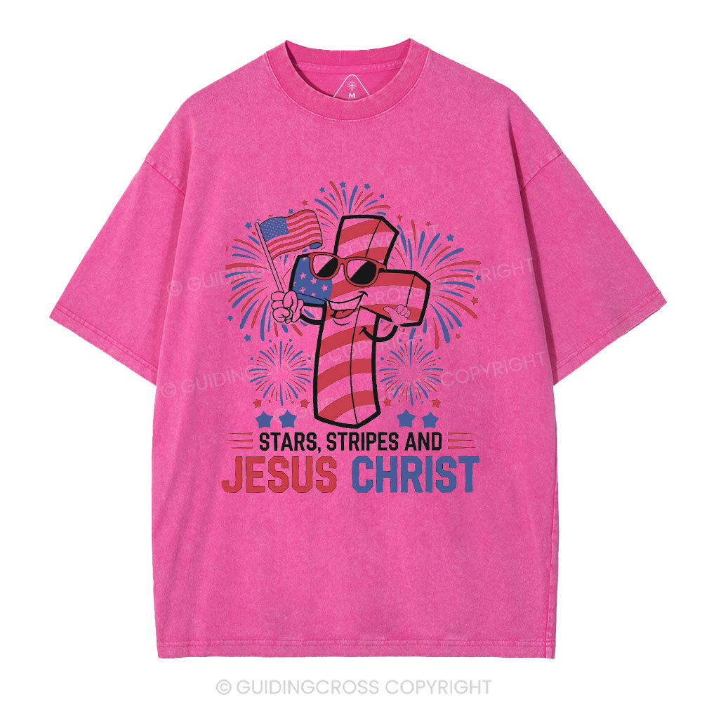 Stars Stripes And Jesus Christ Christian Washed T-Shirt