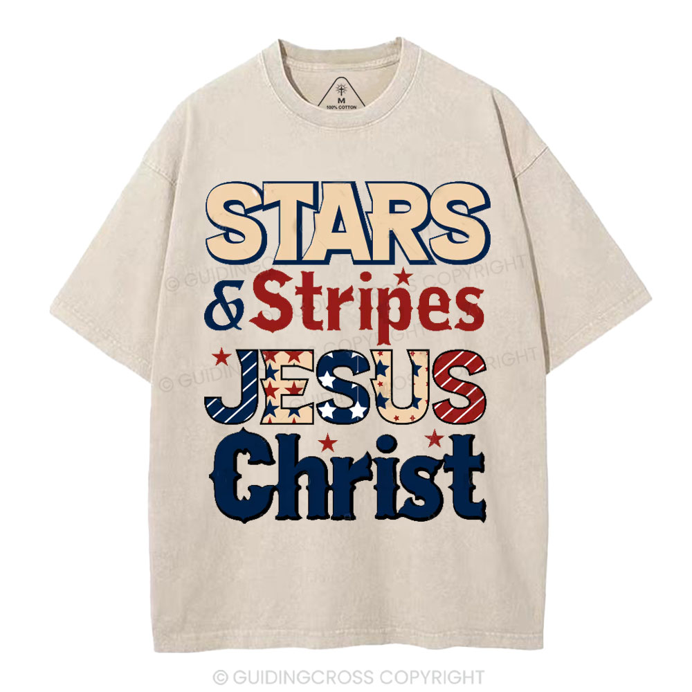 Stars & Stripes Jesus Christ Independence Day Christian Washed T-Shirt