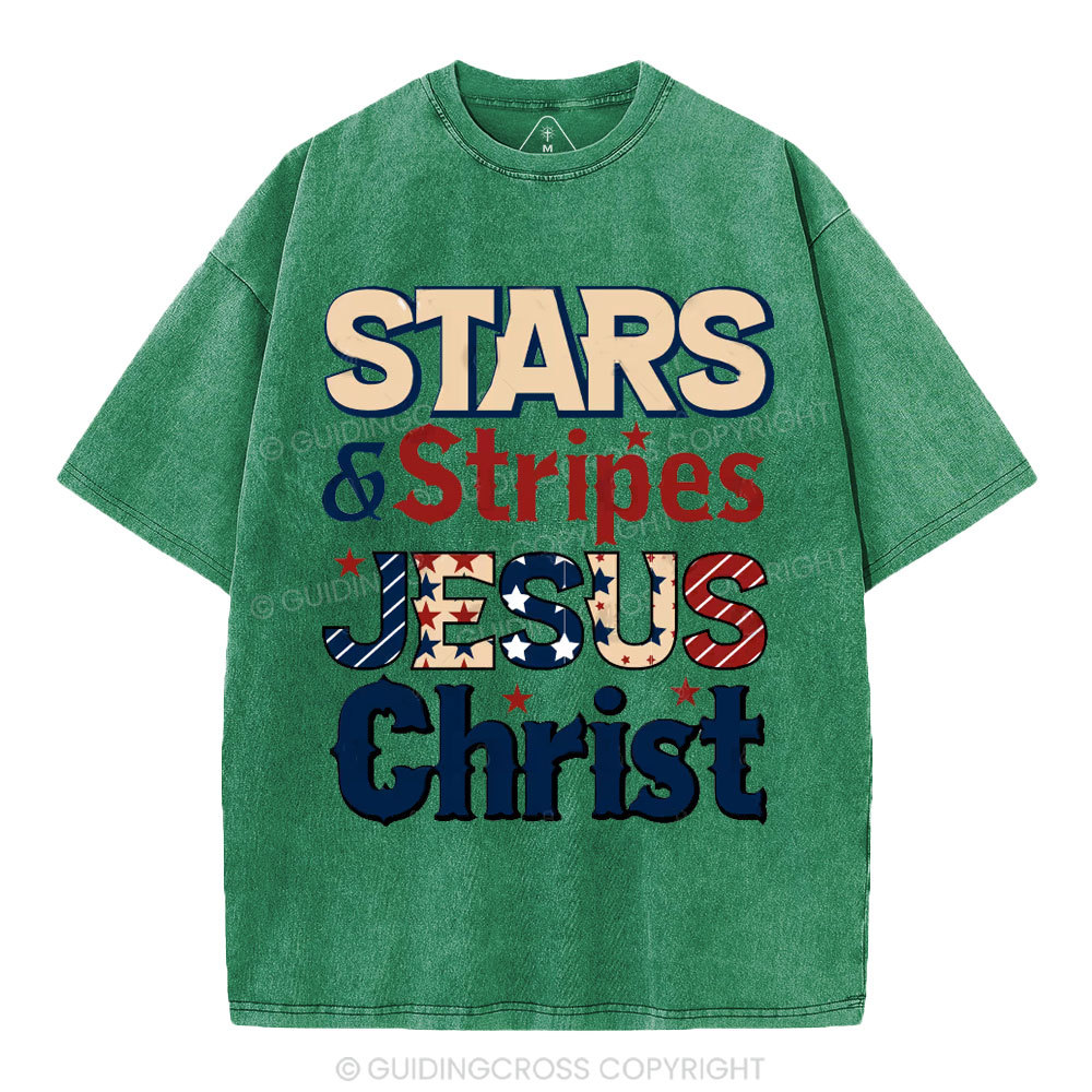Stars & Stripes Jesus Christ Independence Day Christian Washed T-Shirt