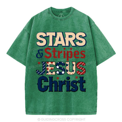 Stars & Stripes Jesus Christ Independence Day Christian Washed T-Shirt