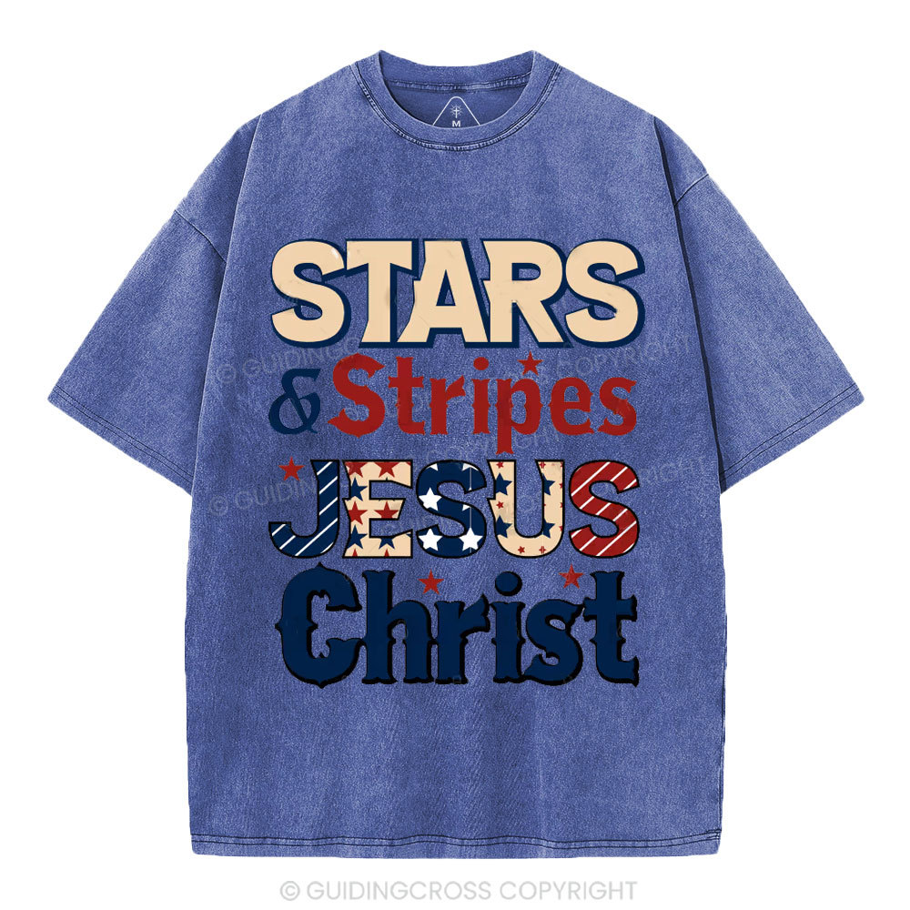 Stars & Stripes Jesus Christ Independence Day Christian Washed T-Shirt
