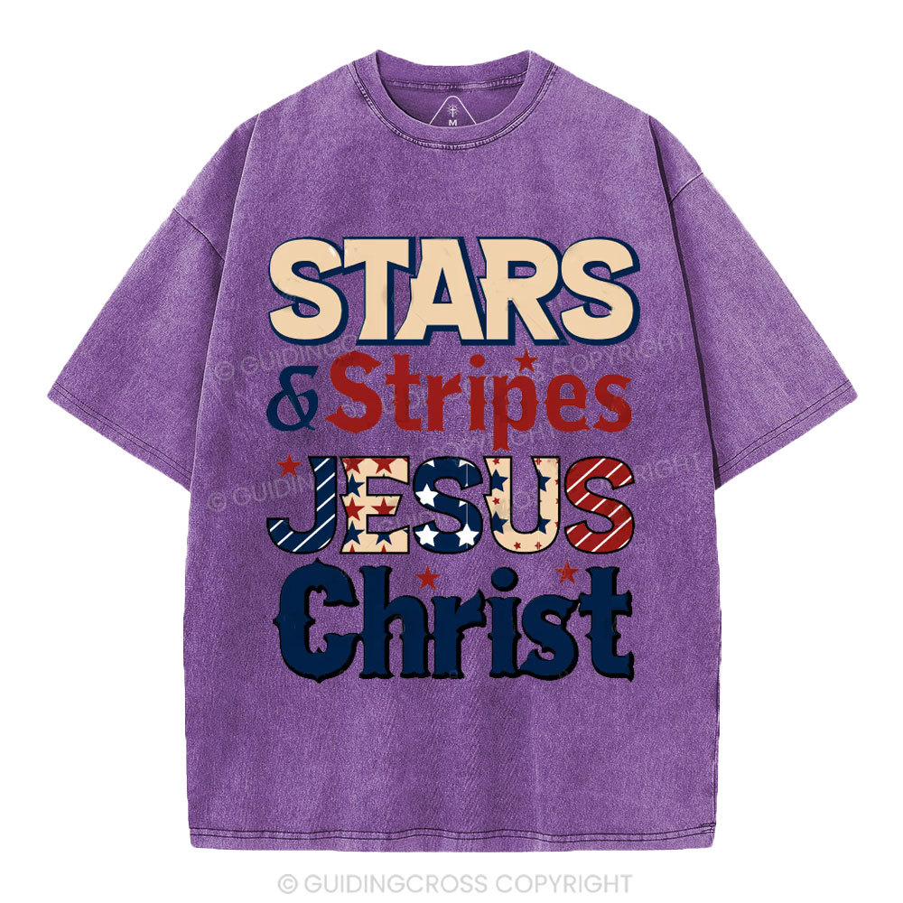 Stars & Stripes Jesus Christ Independence Day Christian Washed T-Shirt
