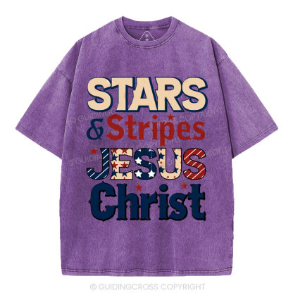 Stars & Stripes Jesus Christ Independence Day Christian Washed T-Shirt