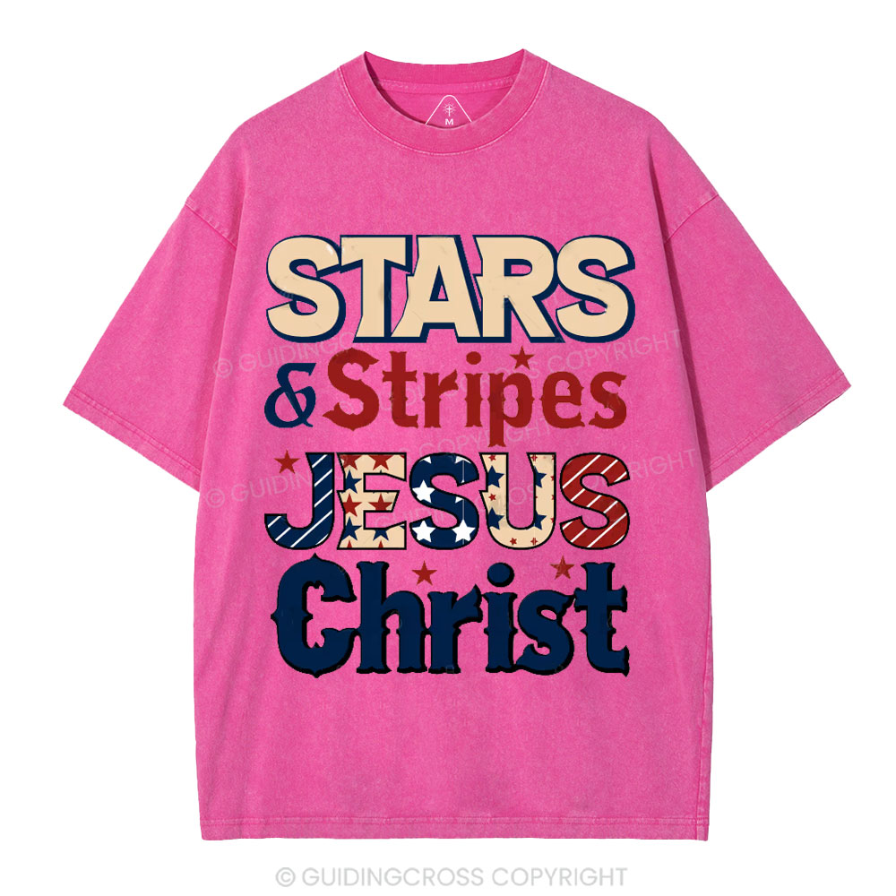 Stars & Stripes Jesus Christ Independence Day Christian Washed T-Shirt