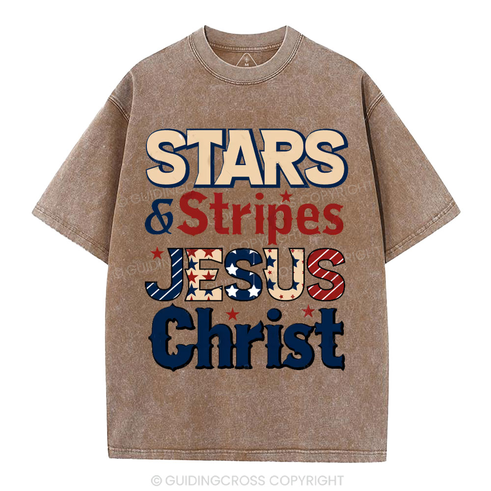 Stars & Stripes Jesus Christ Independence Day Christian Washed T-Shirt