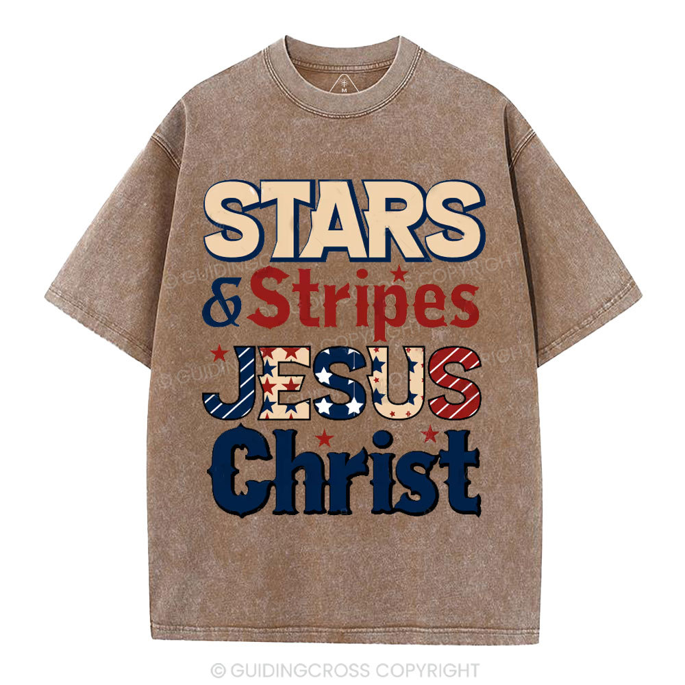 Stars & Stripes Jesus Christ Independence Day Christian Washed T-Shirt
