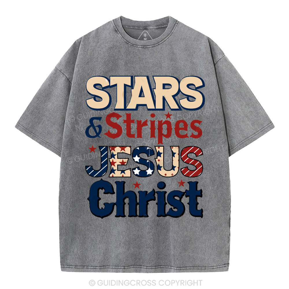 Stars & Stripes Jesus Christ Independence Day Christian Washed T-Shirt